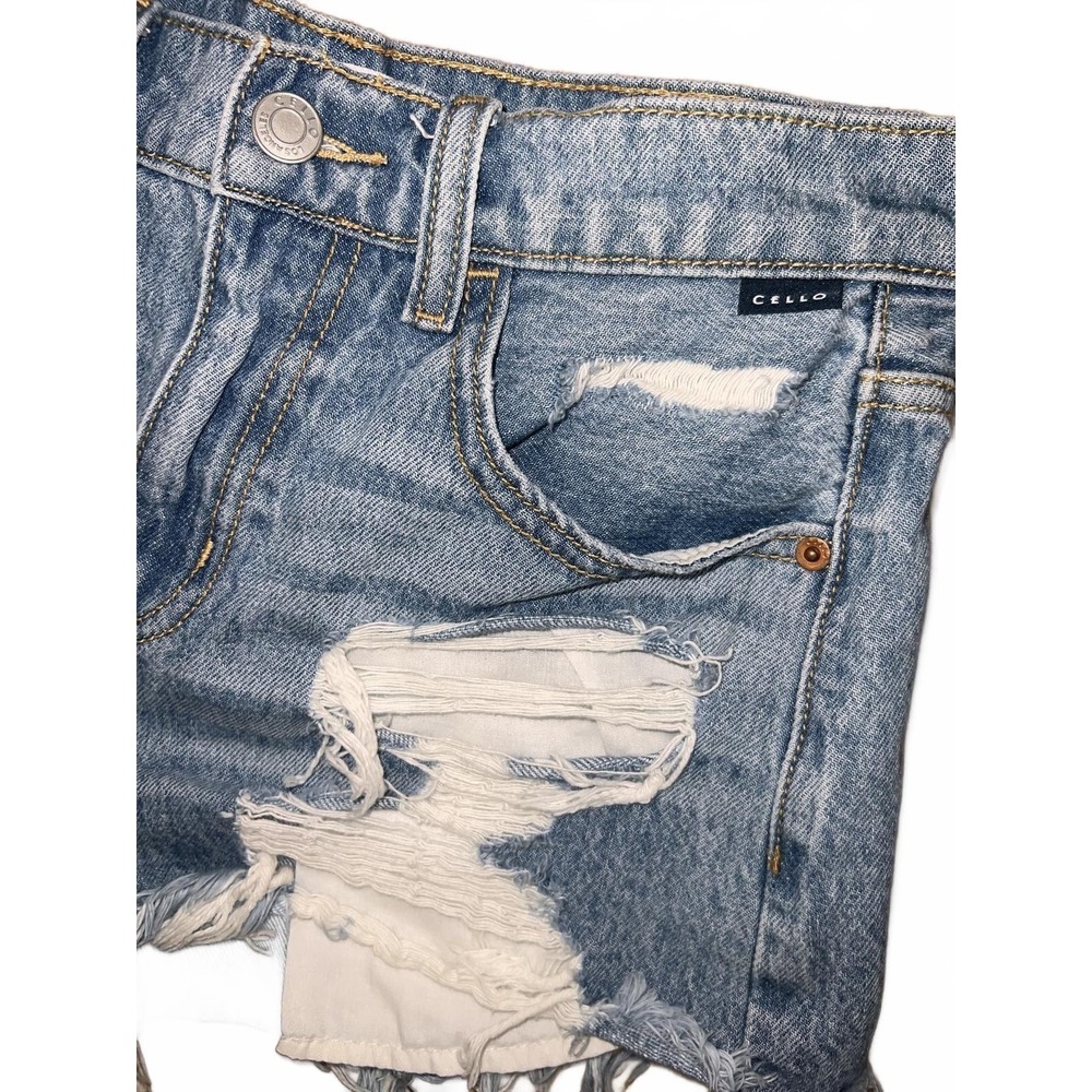 Women's Classic Five Pocket Cello High Rise Frayed Distressed Denim Shorts XS - Picture 2 of 4